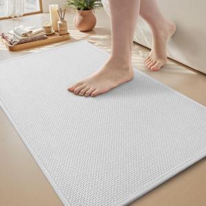 MontVoo Bath Mat Rug-Ultra Thin Non Slip Bath Mats for Bathroom Mat Quick Dry, Rubber Backing Washable Bathroom Rugs Fit Under Door, Absorbent Bath Rugs for Floor,17"x24",White