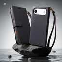 FLIPALM Wallet Case for iPhone 17 Series with Wrist Strap - PU Leather Folio Flip with Credit Card Holder & Kickstand, Protective Cover (Black, for iPhone 17 Air)