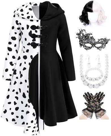 Mecamelon Girls Vintage Halloween Costume Dress Up Dalmatian Print Outfit, 7Years