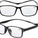 2 Pack Magnetic Reading Glasses Long Temples Computer Readers Flexible Temple For Larger Face (Black)