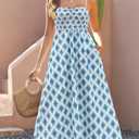Gardenwed Women's Floral Print Maxi Dress,Spaghetti Strap Smocked Bodice A-Line Sundress with Pockets (Blue, M)