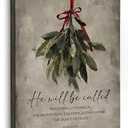 Ebroniah Christmas Mistletoe Christian Wall Art, Vintage Winter Festive Scripture Canvas Wall Art Decor for Living Room, Rustic Farmhouse Prints Framed Artwork for Walls Bedroom Kitchen Home 12x15in