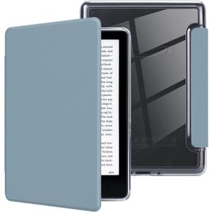 MOROCK Case for All-New 6.8" Kindle Paperwhite and Paperwhite Signature Edition (11th Generation, 2021 Released), Lightweight PU Leather and PC Clear Acrylic Back Cover, Auto Sleep/Wake, Misty Blue