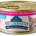 Blue Buffalo Wilderness Wild Delights High Protein Grain Free, Natural Adult Meaty Morsels Wet Cat Food, Chicken & Salmon 3-oz cans (Pack of 24)