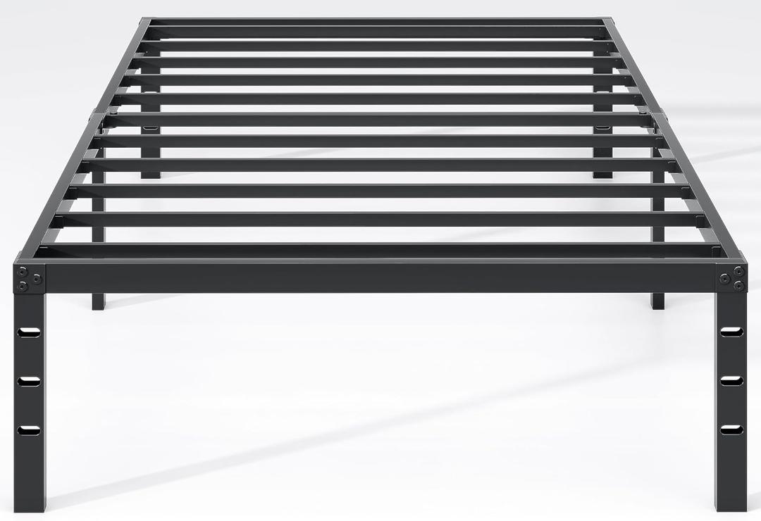 NEW JETO Metal Bed Frame, Twin Size Bed Frame with Storage Space, Heavy Duty Sturdy Mattress Foundation, Easy Assembly, No Box Spring Needed, Black, 14 Inch, Twin
