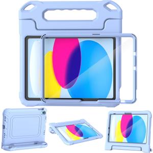 YIHE Kids Case for iPad (A16) 11th Generation 11 Inch 2025 & iPad 10th Generation 10.9 inch 2022, with Built-in Screen Protector and Handle Stand, Full Body Shockproof Protective Cover, LightBlue