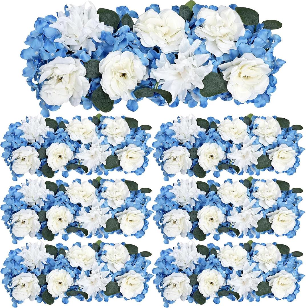 Wedding Arch Decorations, 18 inch Pack of 6 Artificial Flower Table Centerpieces Floral Arrangement for Wall Backdrop Party Bridal Shower Event Decor - White & Blue