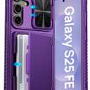 GVIEWIN Samsung Galaxy S25 FE Case, Built-in Card Holder (3-5 Cards) & Slide Camera Cover & RFID Blocking, Military Grade Protection, Wallet Phone Cover Case for Galaxy S25 FE 6.7", Dark Purple