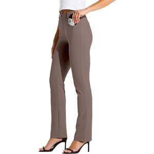 Willit Women's Yoga Dress Pants Straight Leg Work Slacks Stretchy Office Casual 4 Pockets Belt Loops 28"/29"/30"/31"/33" (Medium, Deep Taupe)