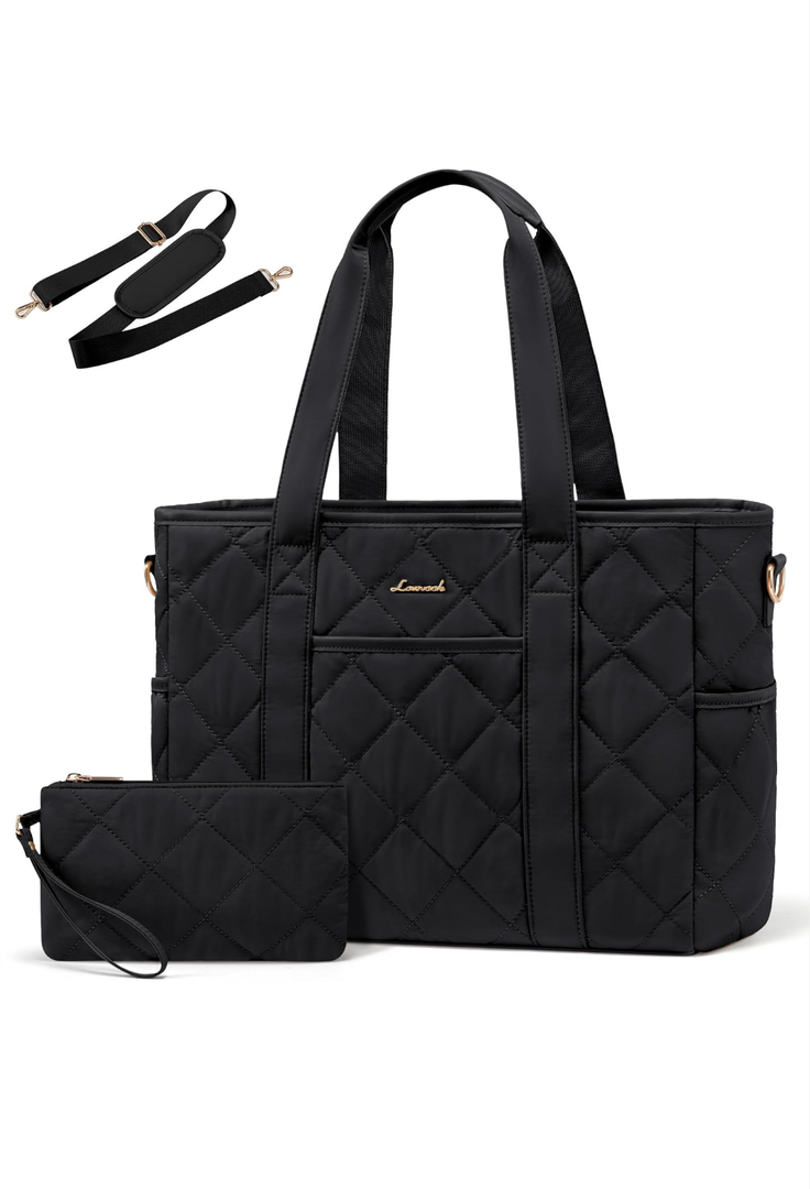 LOVEVOOK Tote Bag for Women, Quilted Puffer 15.6 Inch Laptop Handbag with Zipper, Large Lightweight Shoulder Bag