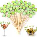 Tioncy 100 Pcs Green Olive Cocktail Picks 4.7 Inch Green Cocktail Toothpicks for Appetizers Decorative Bamboo Skewers Party Decorations Fruit Food Picks for Party Supplies