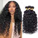 Water Wave Human Hair Bundles 18 20 22 Inch Curly Bundle Human Hair 100% Unprocessed Brazilian Virgin Hair 3 Bundles for Women Wet and Wavy Hair Bundle Extensions Natural Black Human Hair Bundles