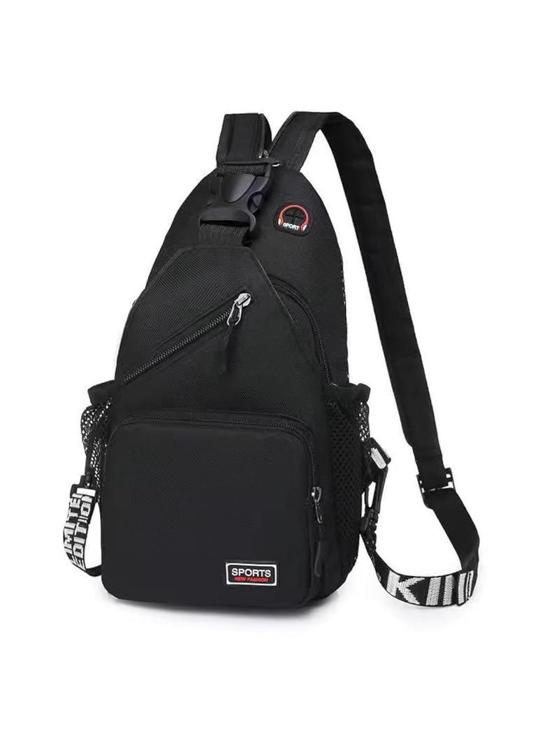 Sports Sling Backpack, Crossbody Shoulder Bag with Multiple Pockets, Men's and women's casual and protective chest bags (Black)