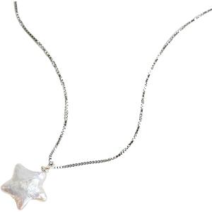 Natural Baroque Pearl Necklace for Women, Star Shaped Pearl Necklace Jewelry Pentagram Baroque Pearl Jewelry Gift for Mom Lover Her (925 Sterling Silver)