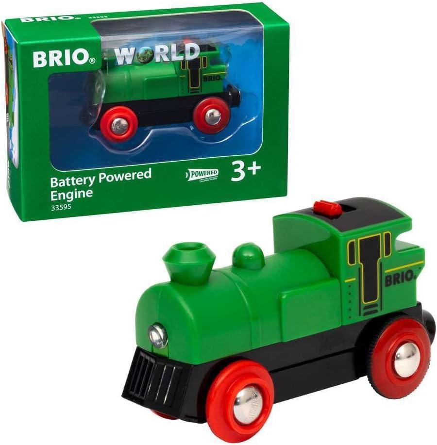 BRIO World 33595 Engine Train - Battery Powered Wooden Toy for Kids | Forward & Reverse Movement | Illuminating Headlights | Ideal for Toddlers 3 Years & Up