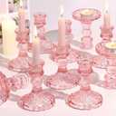 Glass Candle Holder Set of 12, Pink Taper Candle Holders Bulk, Vintage Candlestick Holders, Candle Stick Holder for Table Centerpieces, Wedding & Mother's Day