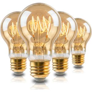 Vintage 6W LED Edison Bulbs, A19 Dimmable Edison Light Bulb, 2700K Warm White, Equivalent 60 Watt Incandescent Bulbs, Amber Old Fashion LED Filament Bulbs, E26 Base - 4 Pack