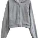 Amazhiyu Women' s Fleece Oversized Full-Zip Cropped Hoodie Winter Crop Top (Gray, L)