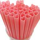 100pcs Heart Shaped Pink Straws Disposable Drinking Cute Straw Individually Wrapped Pink Plastic Straw Galentines Day, Cocktail, Birthday Party, Bridal Shower, Wedding Decorations