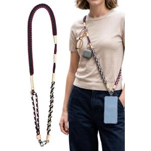 Handwoven Nylon 3-in-1 Detachable Lanyard, Crossbody/Neck/Wrist, Quick Access, Secure Clips, Multi Loops (Navyred)