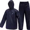 Ultra-Lite Rain Suit for Men Women Durable Protective Rainwear Waterproof Rain Coat Rain Gear for Farming, Hiking (Large, Navy)