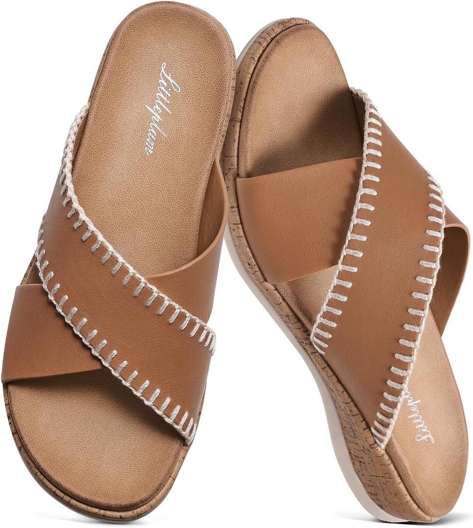 Littleplum Sandals For Women Slip On Arch Support Slides Comfortable Flat Sandals Summer Breathable Adjustable Orthotic Walking Shoes for Beach,Travel
