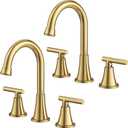 Bathroom Faucets for Sink 3 Hole, Hurran Brushed Gold Bathroom Sink Faucet with Pop-up Drain and Supply Lines, Stainless Steel Lead-Free Widespread Faucet for Vanity RV, 2 Pack