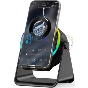 Wireless Induction Speaker- 5 in1 Bluetooth Speaker Phone Stand with Colorful Ambient Light 360 Rotation Compatible with iPhone Android iPad Samsung Galaxy- Unique Birthday Gift for Men Women Adults (Black)