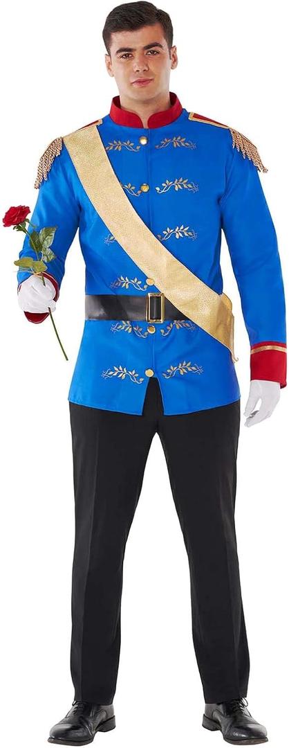 Morph Prince Charming Costume for Men  Royal Jacket, Sash & Belt  Adult Prince Outfit for Halloween, Parties & Events (X-Large)