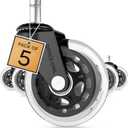 Rollerblade Office Chair Wheels, Set of 5 Replacement Casters for Desk and Gaming Chairs, Safe for Hardwood Floors, Tile, Laminate & Carpet, Support Up to 650 LBS, Easy Install, Universal Fit, Clear