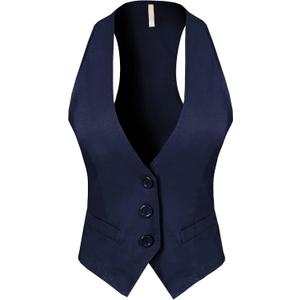 Design by Olivia Women's Dressy Casual Versatile Racerback Vest Tuxedo Suit Waistcoat (Medium, Midnight Navy)