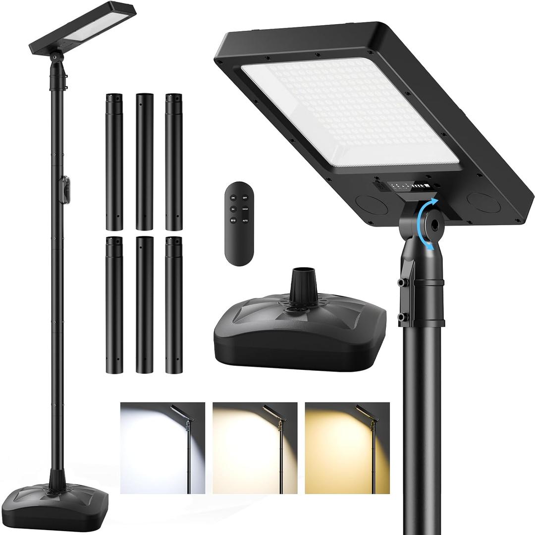 102" Solar Outdoor Street Lights with Pole & Remote, Removable IP65 Waterproof LED Solar Flood Motion Post Light, Dusk to Dawn Solar Floor Lamp for House, Yard, Garden, Patio, Lawn, Garage, Driveway, 102'' Height with water filled base
