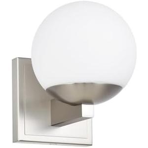 Ntsunxeko Brshed Nickel Wall Sconce Light, Modern Sconces Wall Lighting, 1 Light Globe Bathroom Vanity Lighting with Opal Glass Shade, Wall Light for Bedroom Bathroom Living Room Entryway Hallway