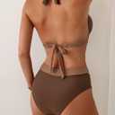 B2prity Women Halter Bikini Sets Sexy Deep V Neck Two Piece Swimsuits Color Block Bottom (M)