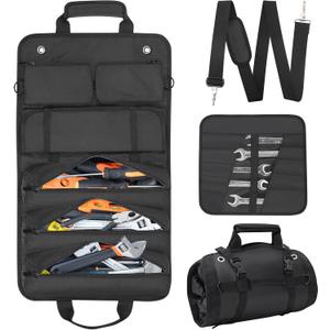 JEAWIWI Tool Roll Bag, Heavy Duty 1680D Waterproof Roll Up Tool Organizer, 6 Detachable Pouches, Portable Tool Storage for Mechanics, Electricians, DIY & Home Renovation – 25.1"x14.9"