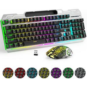 Wireless Gaming Keyboard and Mouse Combo, RGB Backlit Rechargeable 2000 mAh Battery, Mechanical Feel Anti-ghosting Keyboard + 6D 4800DPI Mice for PC Gamer