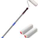 Paint Roller,4 FT Brush kit Multi-Function Paint Roller kit with House Paint Roller Brush Stainless Steel Pole, New Splicing Rod, Mural Brush for Walls and Ceiling (White) (4 FT) (4 Feet)