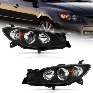WEELMOTO for 2004-2009 Mazda 3 Sedan Headlight Assembly Replacement for 04-09 Mazda 3 Sedan 4Dr Projector Headlight Replacement Black Housing (Does NOT fit Factory HID Models or Hatchback Models)