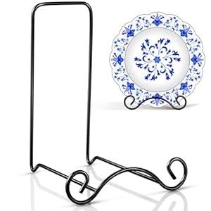 Baderke Wrought Iron Bowl Deep Platter Stand Detachable Metal Scroll Display Rack Easel Metal Bowl Display Stand Decorative Display Holder Dish Picture Display Stand Easel, 6.5"H x 4.7"W x 5"D (Black)