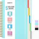 5 Subject Notebooks College Ruled, Spiral Lined Notebook with Removable Dividers, 300 Pages 100GSM Thick Spiral Writing Journal for Women & Men, Large A5 Notebooks for Work, School Supplies, 6" x 8" (Blue)