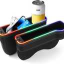 RGB Color Changing LED Car Seat Gap Filler Organizer Console Side Seat Gap Storage Box with Cup Holders and USB Chargers for Car Interior Accessories (2 Pack)