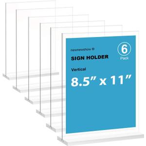 newnewshow Acrylic Sign Holder 8.5x11 Inch 6 Pack Vertical T Shape Double-Sided Desktop Display Holder
