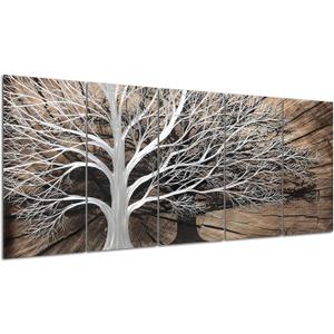 Yihui Arts Tree of Life Metal Wall Art Set - Handcrafted 3D Aluminum Sculpture, Silver Couples Artwork for Home Decor - Perfect Living Room, Bedroom, or Office Accent (24Wx64L(IN))