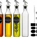 WERTIOO Olive Oil Dispenser Bottle,4Pack 17 OZ Glass Oil Dispenser for Kitchen with 4 Pourer,1 Stainless Steel Funnel & 1 Pen and 8 Label for Kitchen (500ml)
