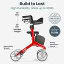 Pelegon Rollator Walker with Seat for Seniors Lightweight Foldable Walker with Padded Seat & Backrest, Adjustable Handles, Reflective Frame, Carry Bag Heavy-Duty 300lb Support - Red