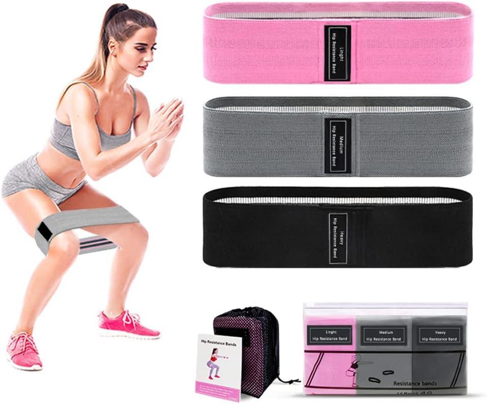 Resistance Bands for Legs and Butt - Fabric Exercise Set, Thick Wide Stretch Fitness, Non-Slip Workout Loop, Booty Hip Bands for Women at Home or Gym (Pink, Grey, Black)