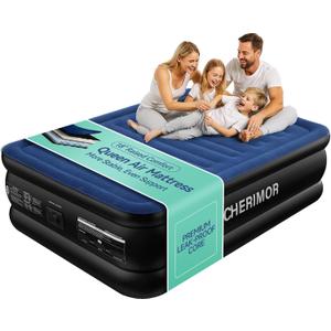 CHERIMOR Queen Air Mattress with Built-in Pump, 18" Raised Comfort Inflatable Mattress, Multi-Layer Leakproof, 800 lbs Heavy Duty Support, Fast 3-Min Inflation Blow Up Bed for Home, Camping & Guests