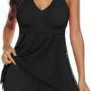 Bathing Suits for Women Tummy Control Plus Size Womens One Piece Swimsuit Athletic Swimdress (8-10, D Pure Balck)