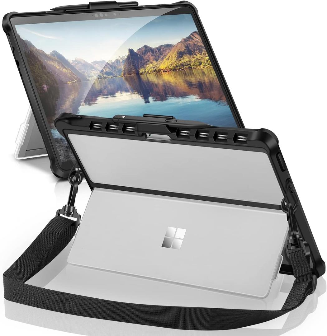 Microsoft Surface Pro 8 (2021) Case,with Hand Strap+Multi-Angle Shockproof,All-in-One Protective Cover with Built-in Kickstand Rugged,Black