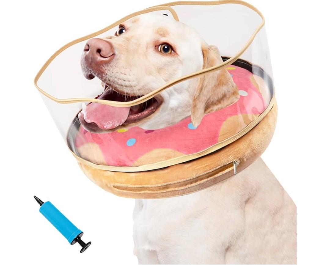 Inflatable Dog Cone Collar Soft Dog Cone Alternative After Surgery to Stop Licking for Large Medium Dogs Recovery Donut Cone Adjustable Neck Collar with Enhanced Anti-Licking Guard Shield,Donut Pink,L